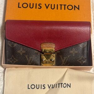 Louis Vuitton Red and Brown Wallet with Monogram Canvas